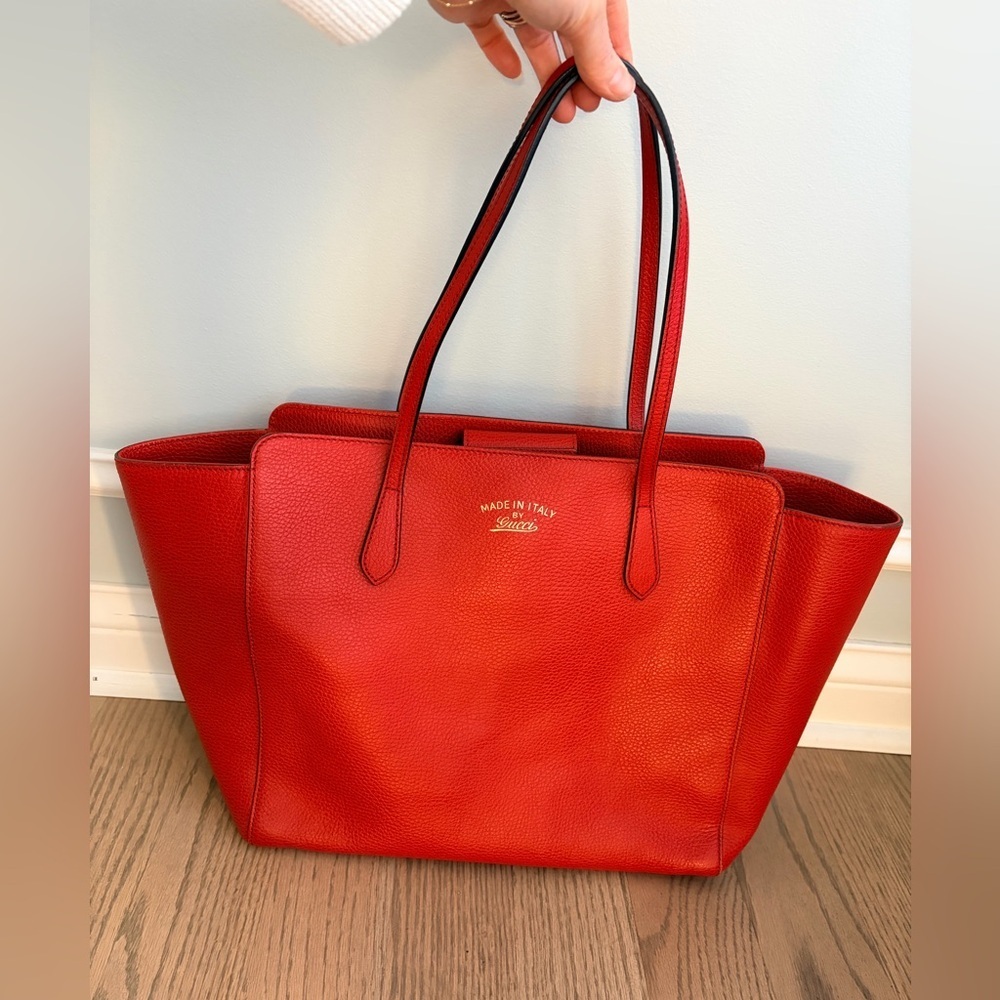 Gucci Red Leather Swing Tote Bag Work Satchel Everyday Bag